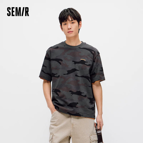 អាវយឺតបុរស Semir ក្លែងបន្លំបោះពុម្ពលើក្រណាត់កប្បាសពណ៌ប្លុកប៉ាក់ទាន់សម័យឆ្នាំ ២០២៦ រដូវក្តៅតាមដងផ្លូវ រចនាប័ទ្មធម្មតា