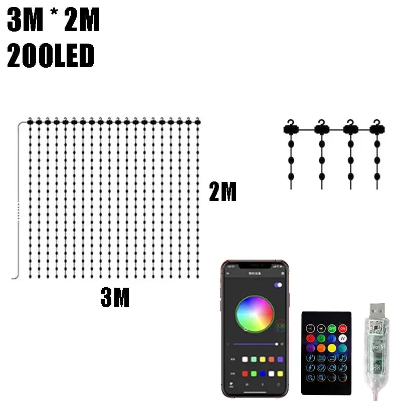 Smart LED Curtain Light RGB Color Changing Holiday Wall Lights Indoor DIYString Light APP Remote Control forWindow Party Wedding