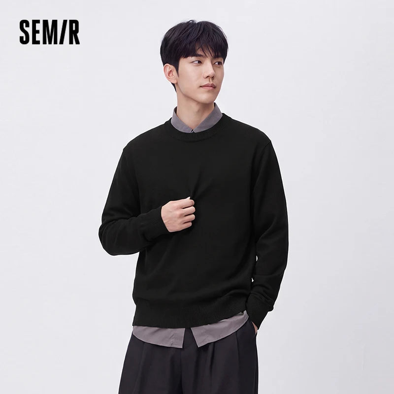 Semir Men Sweater Merino Wool Crew Neck Soft Warm Pullover Winter Solid Color Comfortable Casual Base Layer Knitwear