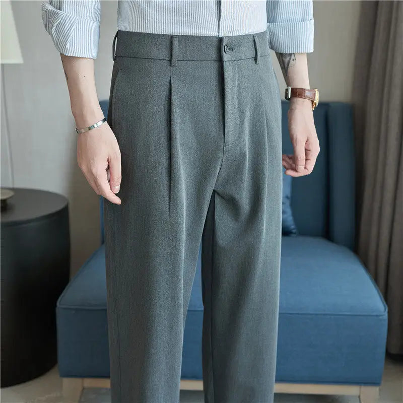 Men's Black Dress Pants for Summer and Fall; Gray Stretch Wide-leg Trousers for Spring; Asian Sizes 29–38.
