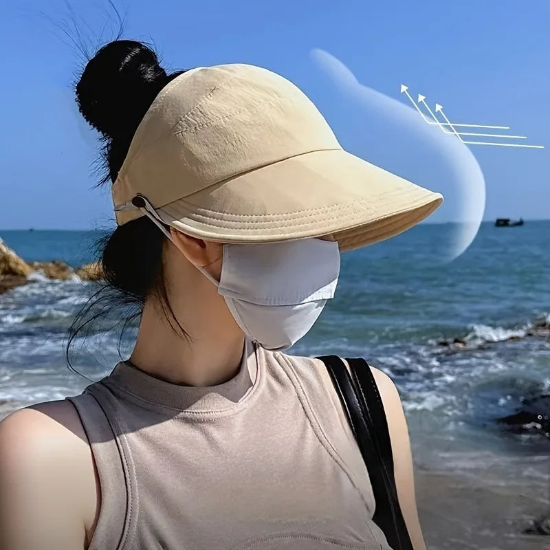 Women's Sun Hats Wide Brim UV Protection Foldable Fisherman Hat with Mask Holder & Ponytail Hole, Sunscreen hat.