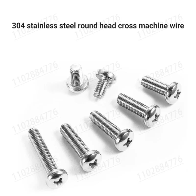 M2 M2.5 M3 M3.5 M4 M5 M6 M8 Long Cross Phillips Pan Round Head Screw Bolt A2-70 304 Stainless Steel GB818 length=3-100mm