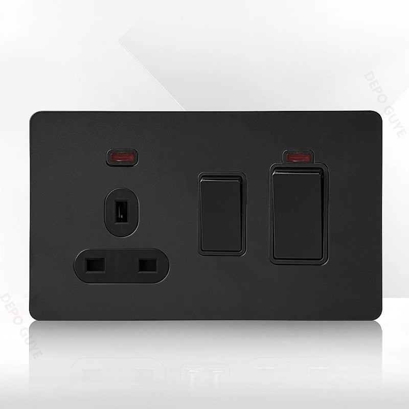 Retro Light Switch Lever Wall Power ON OFF Socket Panel,EU RU FR Black Stainless Steel Dual Usb Outlet  1-4Gang 1/2Way Switch