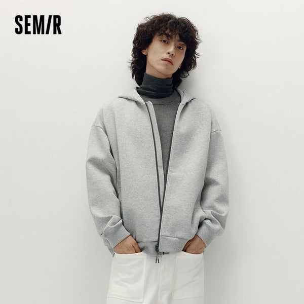 អាវក្រៅបុរស Semir ប៉ាក់មានមួក កប្បាសទន់ រដូវស្លឹកឈើជ្រុះ រលុង មូលដ្ឋាន ធម្មតា រចនាប័ទ្មគូស្នេហ៍ ទម្ងន់ស្រាល អាវក្រៅសម្រាប់ប្រើប្រាស់ប្រចាំថ្ងៃ