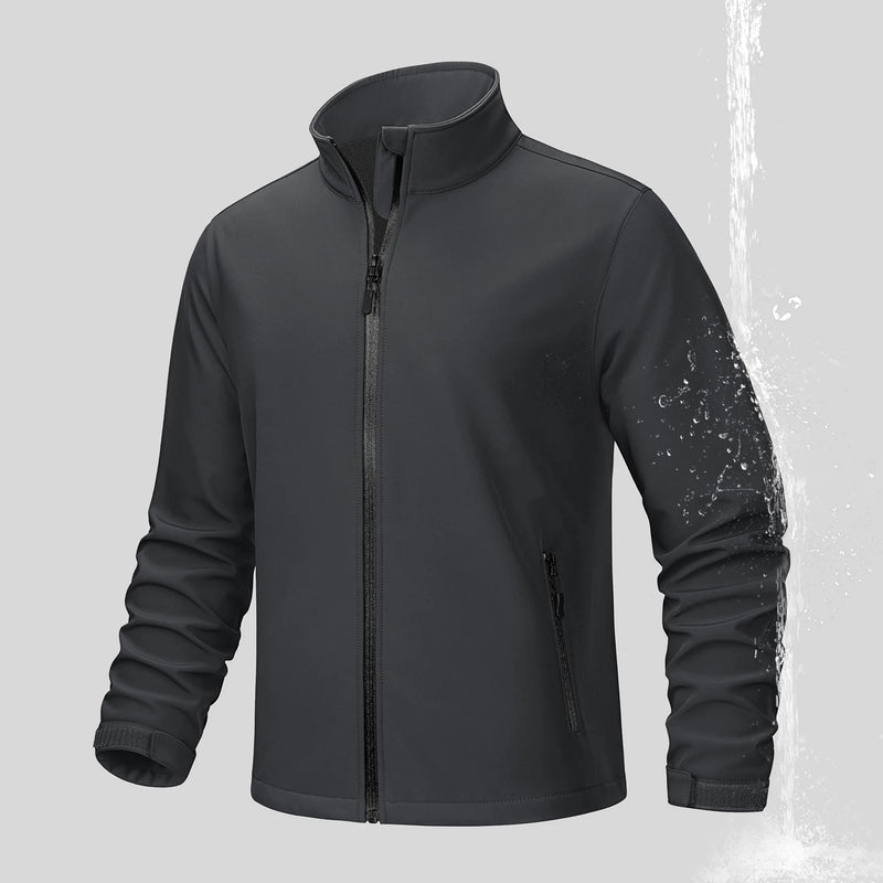 TACVASEN Fleece Lined Softshell Jacket Men's Full Zip Up Rain Jacket Outdoor Work Jacket Spring Trekking Hiking Windbreaker Male