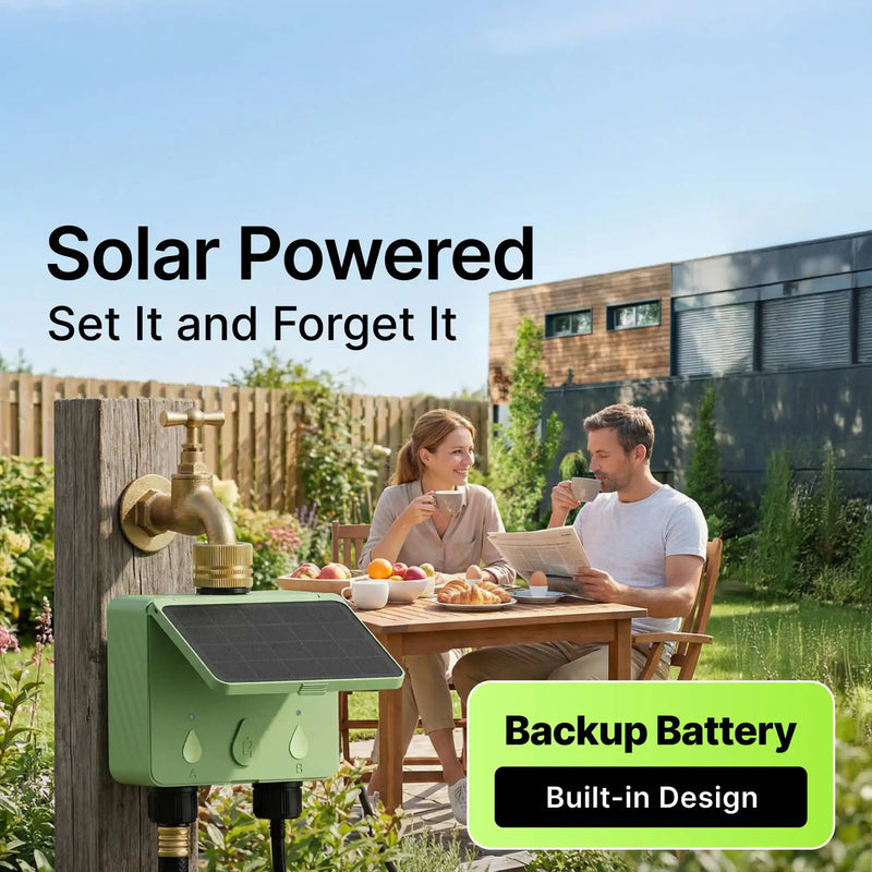 Smart WiFi 2 Zone Sprinkler Flow Detection Water Timer Tuya Garden Irrigation Controller Solar Power Automatic Watering System
