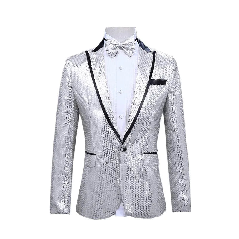 Men's Red Sequins Suit Jacket, Purple Single Button Round Sequin Embellishment Coats, Wedding Party Blazers, Asian Sizes.