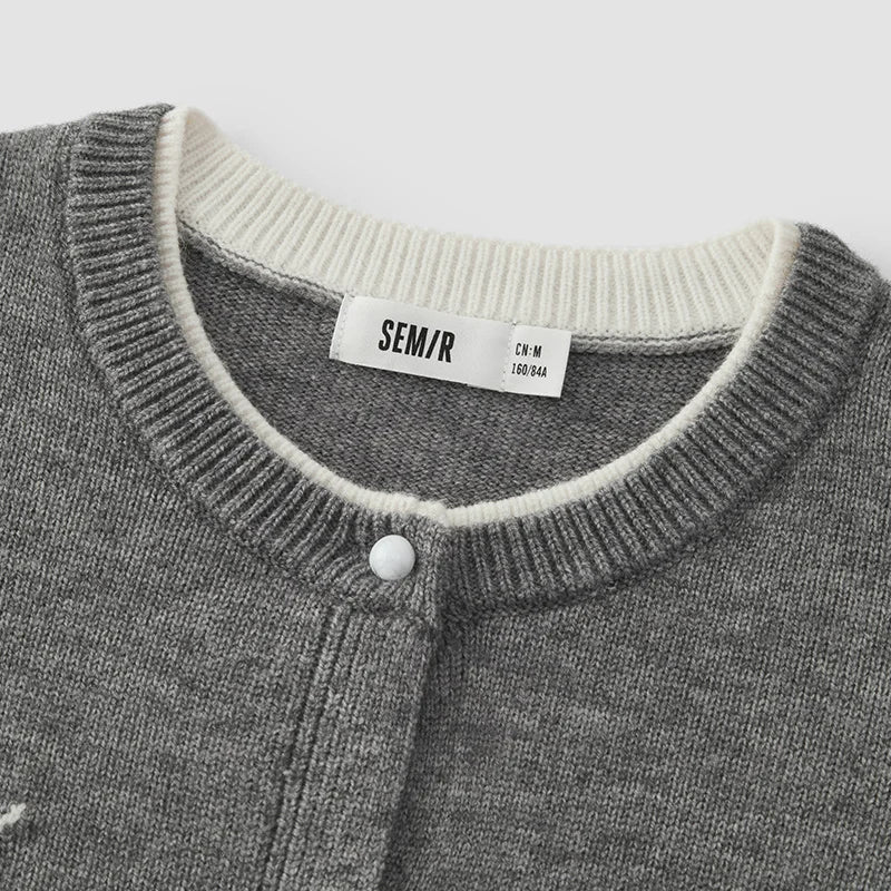 Semir Knitted Cardigan Women Winter Short Length Bow Argyle Fake Two-Piece 2025 New Sweater Girly Wool Sweater Women'S Wear