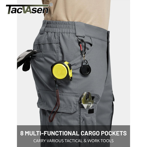 TACVASEN Mens Cargo Work Pants Hiking Tactical Waterproof Trousers Ripstop Breathable Stretch Pants with 8 Pockets(No Belt)