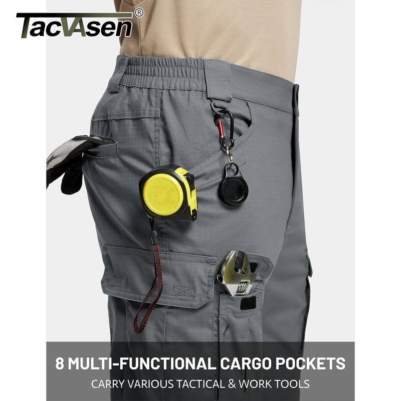 TACVASEN Mens Cargo Work Pants Hiking Tactical Waterproof Trousers Ripstop Breathable Stretch Pants with 8 Pockets(No Belt)