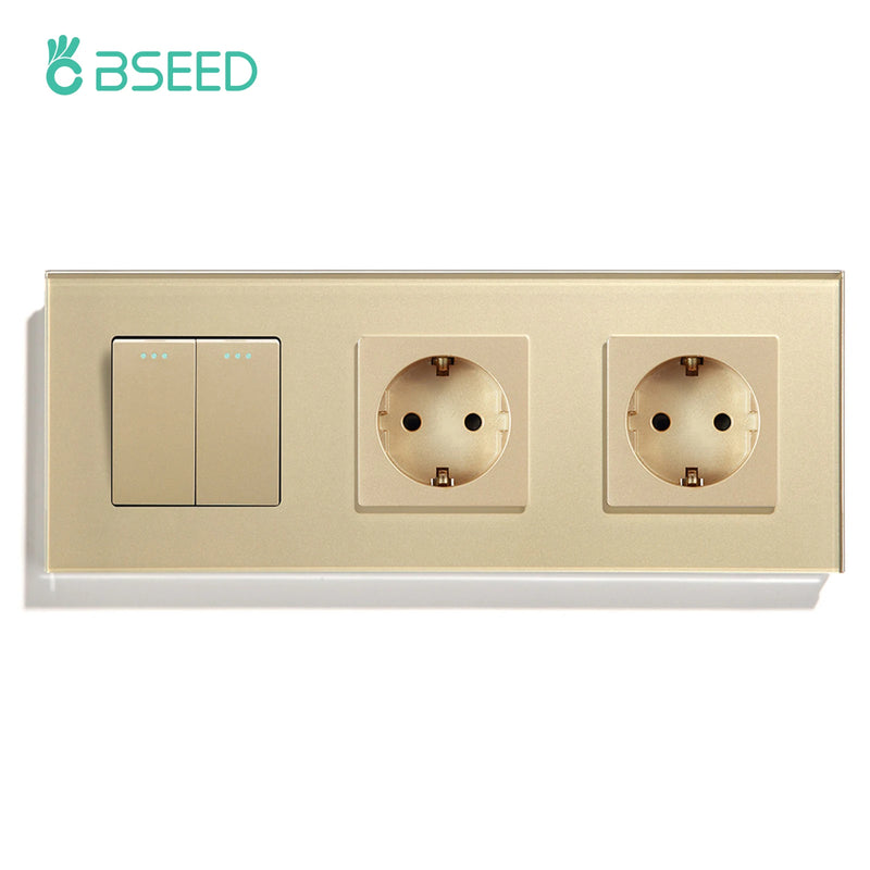 BSEED Mechanical Wall Button Switch 1/2/3Gang 1Way Wall Power Socket Glass Frame USB Type-C Charge Port Home Improvement