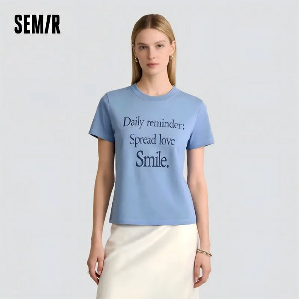 អាវយឺតស្ត្រី Semir ឆ្នាំ ២០២៦ បោះពុម្ពអក្សរ កប្បាសសុទ្ធ ស្មាធម្មតា កមូល ទាន់សម័យ ទន់ ពាក់ប្រចាំថ្ងៃ
