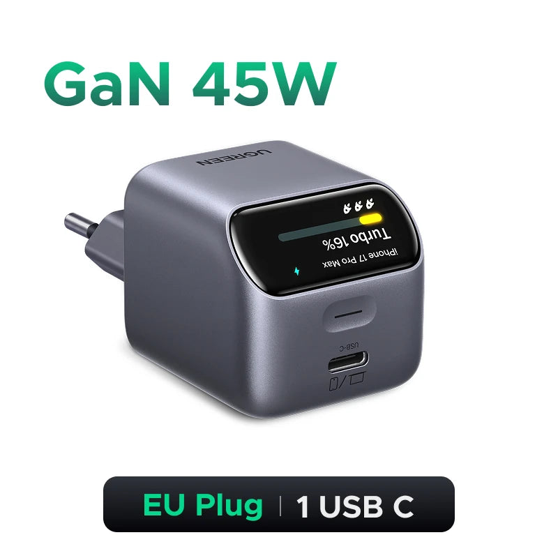 UGREEN 45W GaN Charger With Smart Display PD3.2 AVS PPS UFCS For iPhone 18 17 Pro Max Samsung S26 Macbook iPad Air Xiaomi Tablet