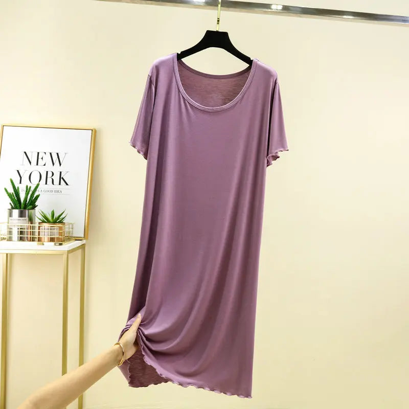 Casual Short Sleeve Night Dress Women Sleepwear Modal Loose Sleep Shirts Loose Summer Nightgowns Female Nightwear Night Gown