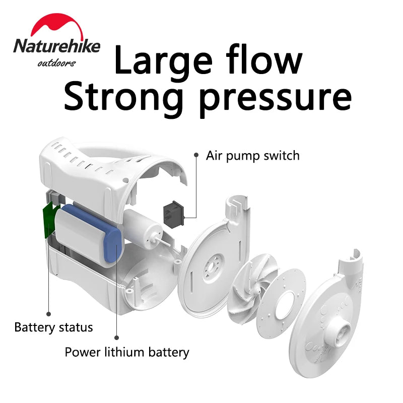 Naturehike Electric Air Pump 4KPA 2000mAh Outdoor Portable Camping Tent Inflatable Mattress Sofa Air Pillow Pump With 3 Nozzles