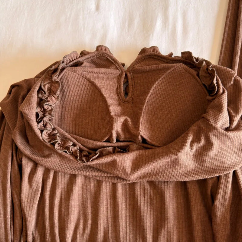 Modal Loungewear Sets Woman Pajama Two-piece Chest Pad Home Wear Autumn Ladies Pyjamas Long Sleeve Sleepwear Female Sleeping