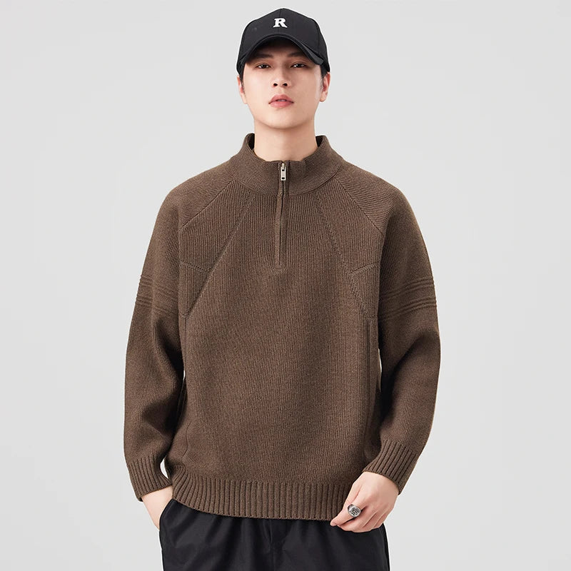 DUKEEN 810g Heavyweight Half-Zip Knit Sweater for Men Thick Warm High-Neck Pullover for Fall Winter 2025