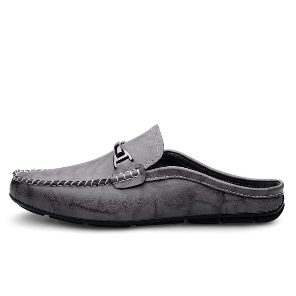 Men's Backless Loafers Mules Shoes with Buckle Slip on Casual Loafers Non-slip Leather Driving Shoes for Men Summer Outdoor
