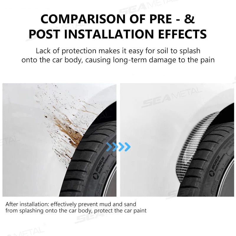 SEAMETAL 4pcs Wheel Eyebrow Anti-collision Strips Decorative Sticker Black/Carbon Fiber Decorative Strips Anti-scratch Mud Guard