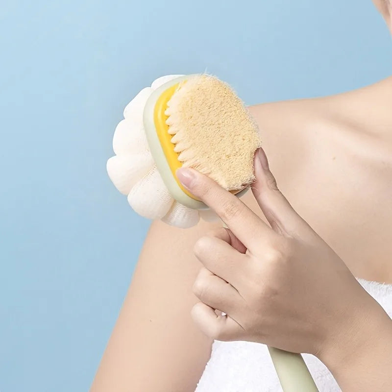 1PC Shower Body Brush with Bristles and Loofah,Back Scrubber with Curved Long Handle,for Skin Exfoliation in Bath.bathing gadget