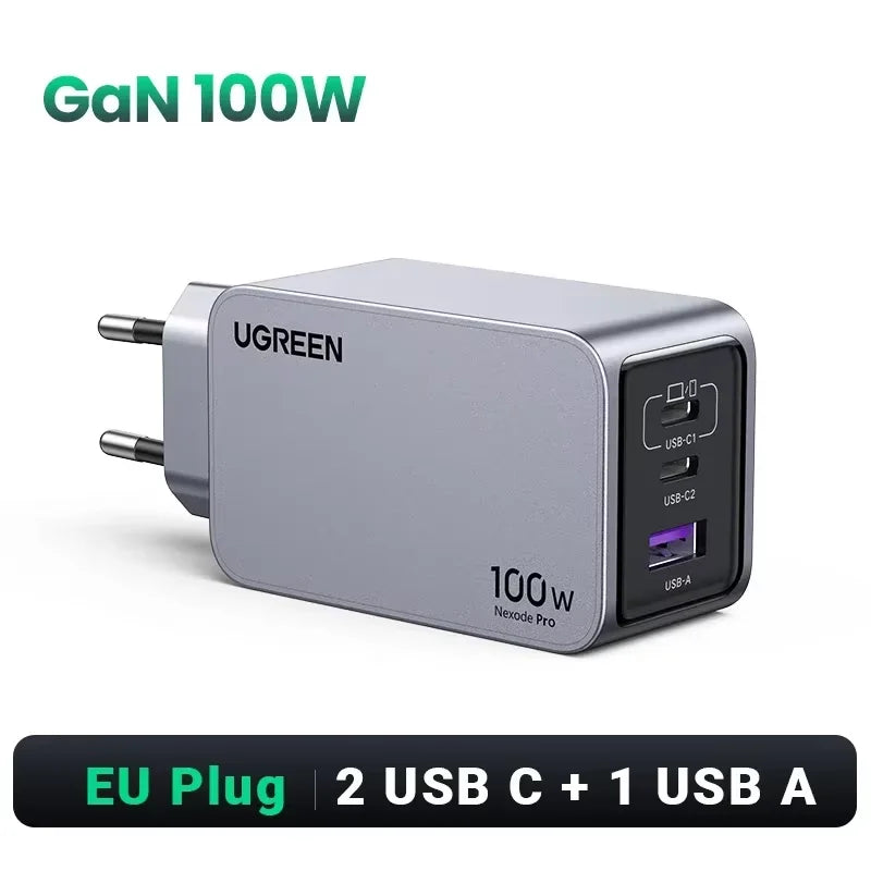 UGREEN 100W GaN Charger USB C Charger QC4.0 3.0 Quick Charge For Macbook Laptop Tablet PD Fast Charger For iPhone 18 17 16 Pro