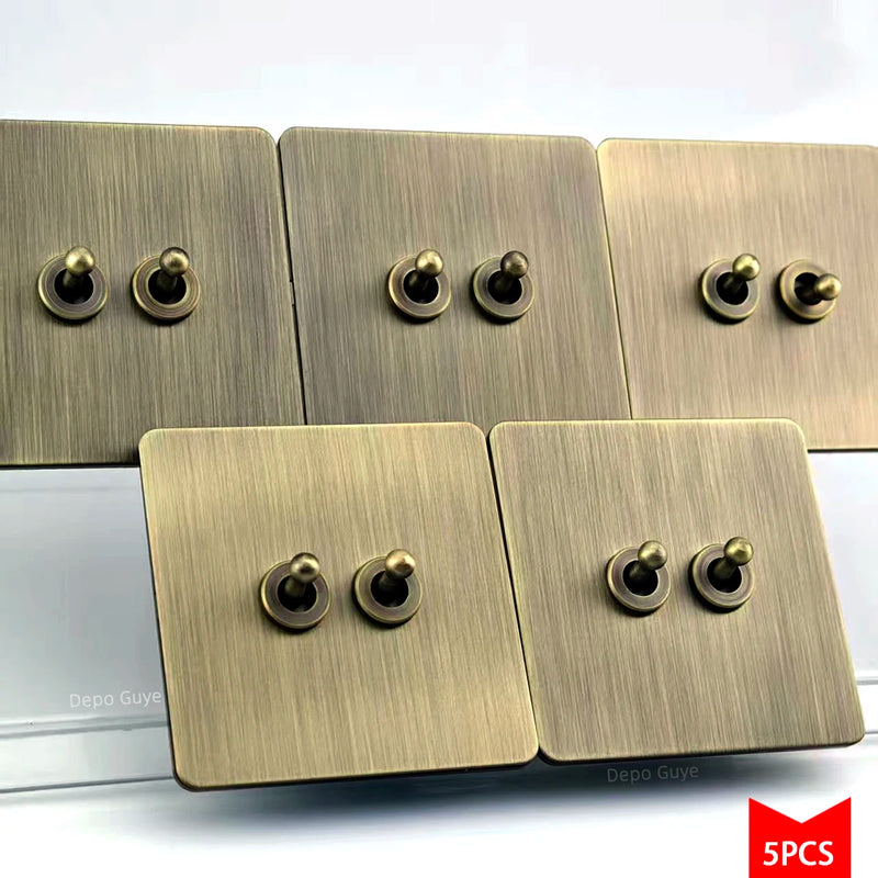 5/10 PCS Retro Eu Metal Wall Toggle Light Switch,1/2/3/4 Gang 2Way Bronzed Antique Stainless Steel Wall Panel Switch