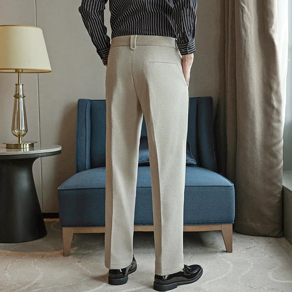 Men's Autumn Winter Casual Slacks – Soft Brushed Fabric Straight Leg Pants with Classic Cut for Daily Wear