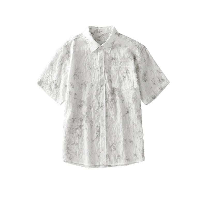 DUKEEN Hawaiian Style Lyocell Ink-Printed Shirt for Men Summer Thin Ice-Silk Coolness Breathable Short-Sleeve Top Men's Clothing