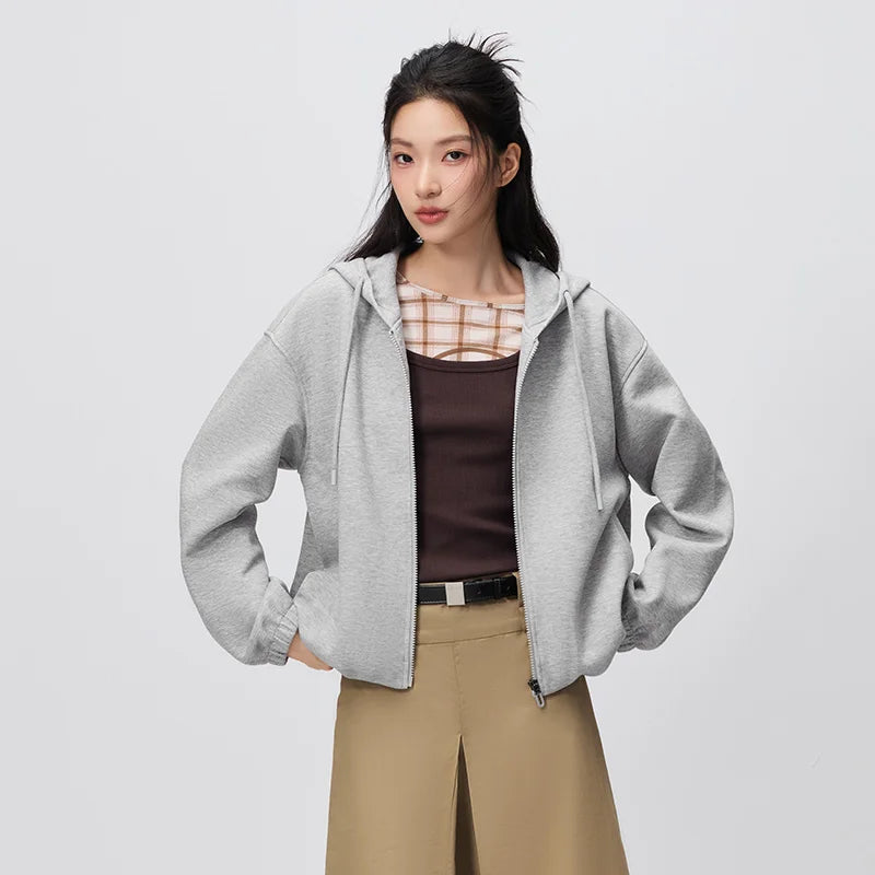 Semir Women Jacket Hooded Loose Fit Bubble Hem 2026 Autumn Petite Casual Sporty Outerwear Long Sleeve Fashion Coat