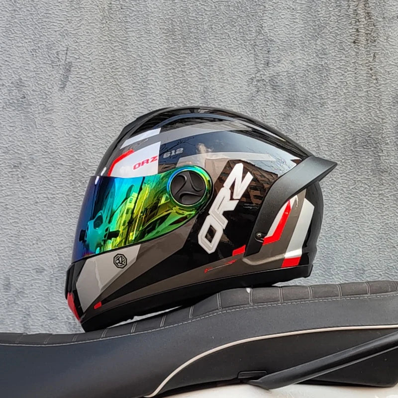 ORZ motorcycle helmet, men's and women's full helmets, winter motorcycle running helmets, couples, four seasons