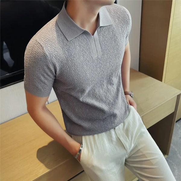 Men's Summer Cooling Ice-Silk High-Stretch Polo Shirt – Breathable Slim-Fit Short Sleeve Business Casual Top with Textured Knit