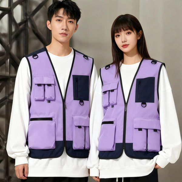 Outdoor photography vest workman's jacket 2026 Spring Summer V-neck multi-pocket team work jacket custom  logo printed