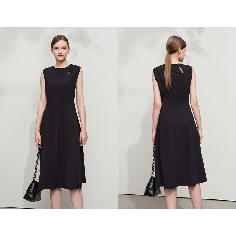 AMII Minimalist Women's Dress 2026 Summer Elegant Waisted Mid-Length Sleeveless A-Line Slightly Stretchy Designs Dress 12541010