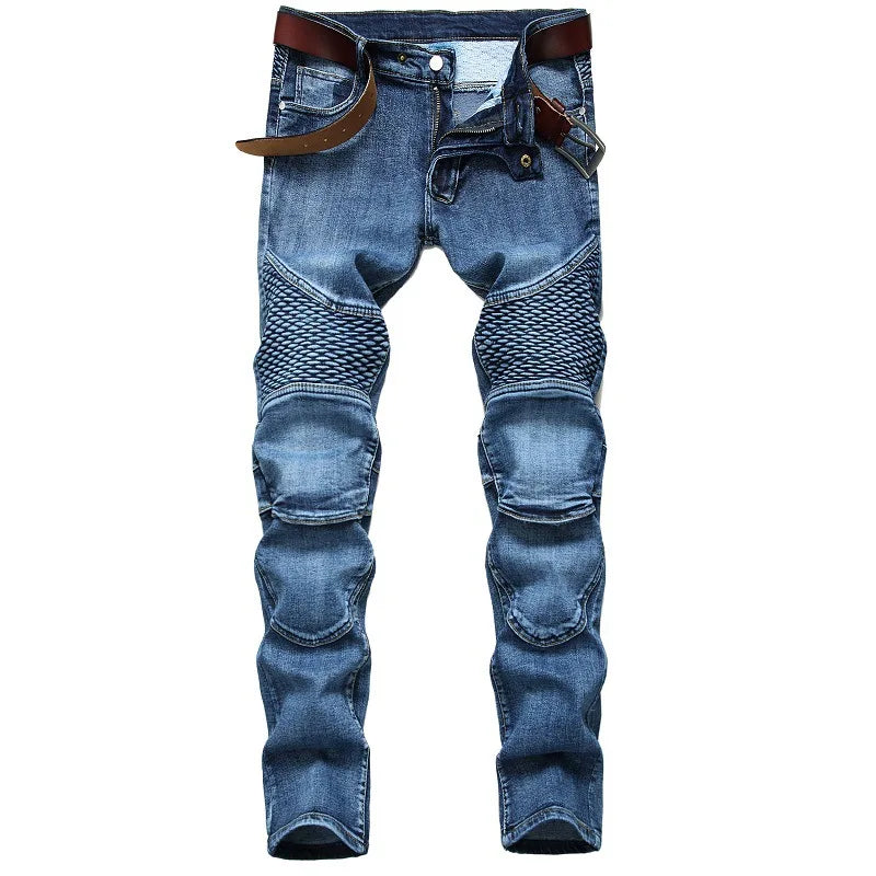 2026 Men's Blue Jeans, Gray Fashion Casual Trousers, Pleated Patchwork Decorative Denim Pants Asian Sizes 29-38, 40, 42.