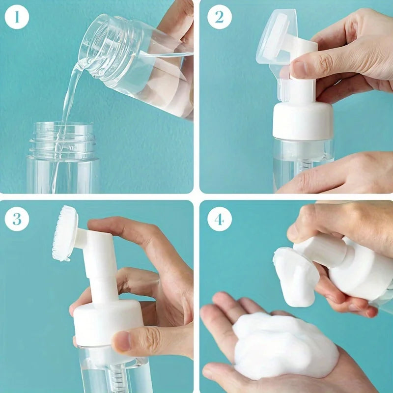 2pcs Mousse Face Wash Bottle - with Massage Cleaning Brush Head,Travel Bottle,Facial Cleanser Mousse Cosmetic Cleaning tool