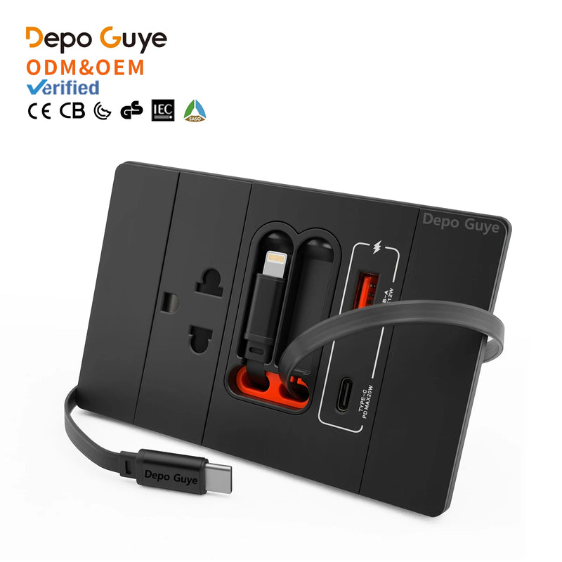 20W PD Fast Charge Socket with Double USB Charging,US/Thai /Italy Universal USB Type-C Wall Outlet Panel 120*79mm For Home Use