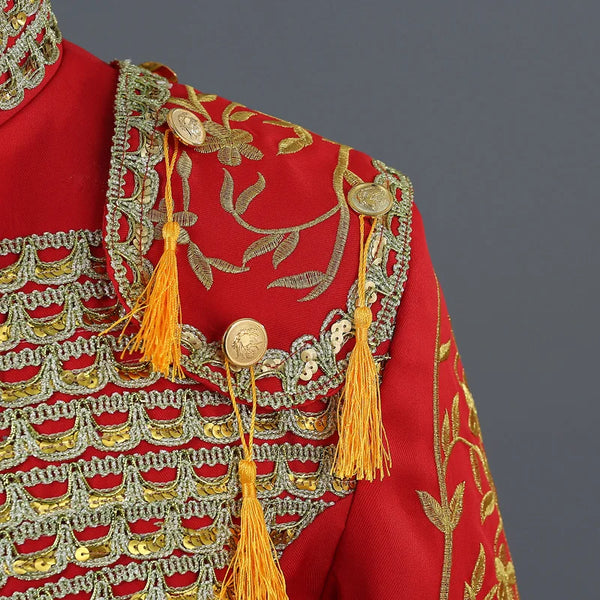 Spanish Men's Three-Piece Bullfighter Costume Set with Fringe Accents, European Court Stage Performance Costume.