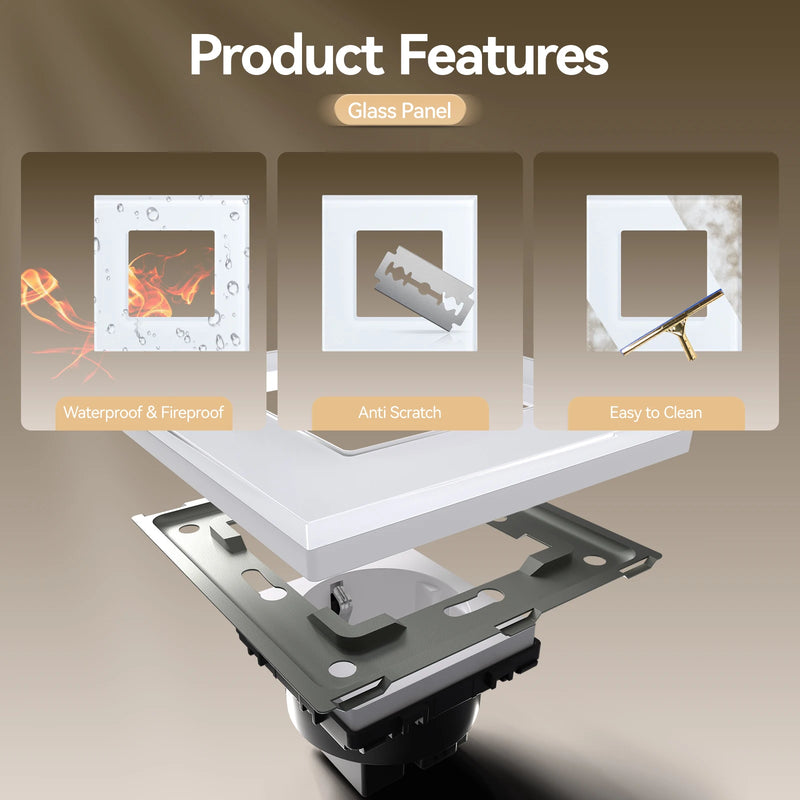 BSEED 1/2/3Gang 1/2Way Wall Button Switch Wall Power Socket Electrical Outlets Part Glass Frame DIY Module Part Free Combination
