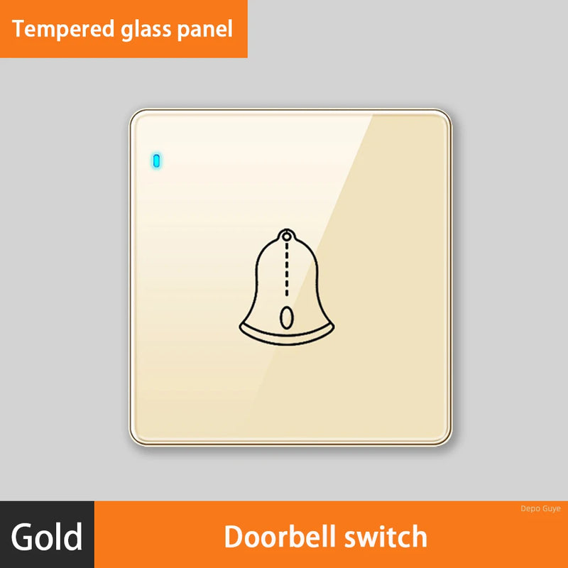 Luxury All Tempered Glass Wall Lamp Switch Button Golden UK Plug 13A Universal Wall Socket with Usb ,220V2gang2way Dimmer Switch