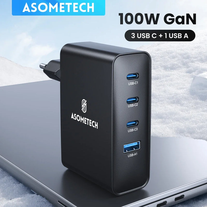 ឆ្នាំងសាកលឿន GaN USB Type C 100W 4 ក្នុង 1 PD QC Quick Charge 4.0 3.0 USB ឆ្នាំងសាកសម្រាប់ iPhone 15 14 13 Pro Max Samsung S23 ថេប្លេត