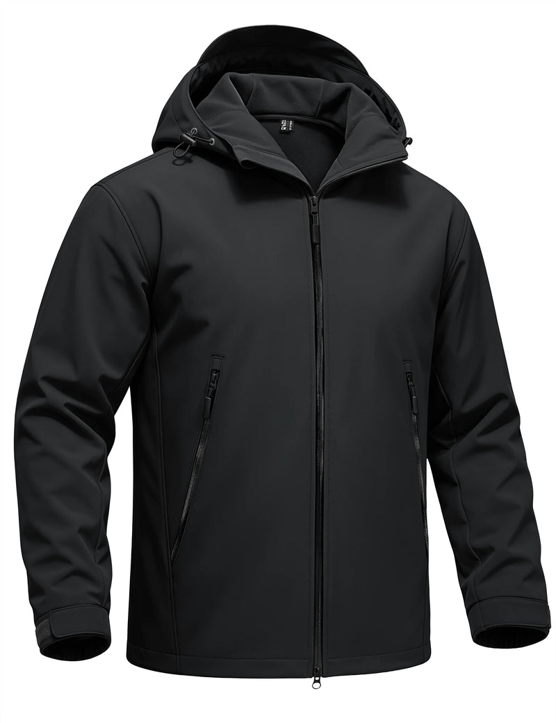 TACVASEN Autumn And Winter Men's Softshell Hooded Waterproof Fleece Lightweight Jacket Windproof Coat With 2 Pockets For Hiking