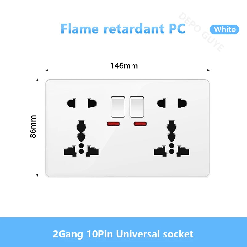 White UK Standard 13A USB Wall Socket Panel,Universal 18W Type-c Quick Charge Socket Plug,Wall Light Switch Electrical outlet