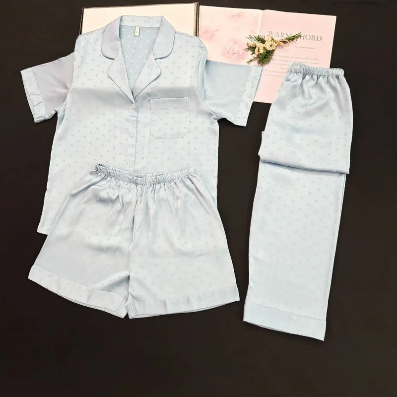 Women's Pajamas Short Sleeve Sleepwear Nightie Nightwear Woman Summer 3 Pieces Home Set Female Night Wears For Females Pijama