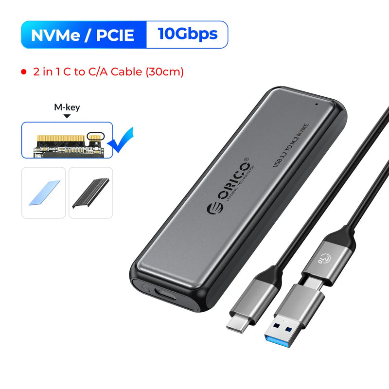 ORICO NVMe SATA Aluminum M.2 SSD Enclosure 10Gbps Tool Free M2 SSD Enclosure Solid State Drive Case Laptop Computer Accessories