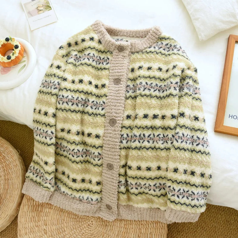 Flannel Thicken Warm Winter Sleepwear for Sleeping Women's Pajamas Home Wear Pyjama New Long Sleeve Pajama Top Print Nightwear
