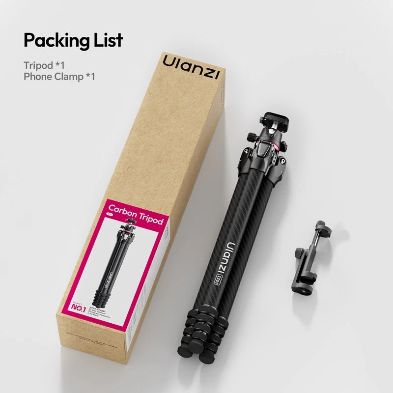ជើងកាមេរ៉ា Ulanzi Professional 2-in-1 ធ្វើពីសរសៃកាបូន Ulanzi TZ01 សម្រាប់ធ្វើដំណើរ ជាមួយនឹងការបង្វិល 360° សម្រាប់កាមេរ៉ា DSRL ការថតរូប Low Angel Shoot