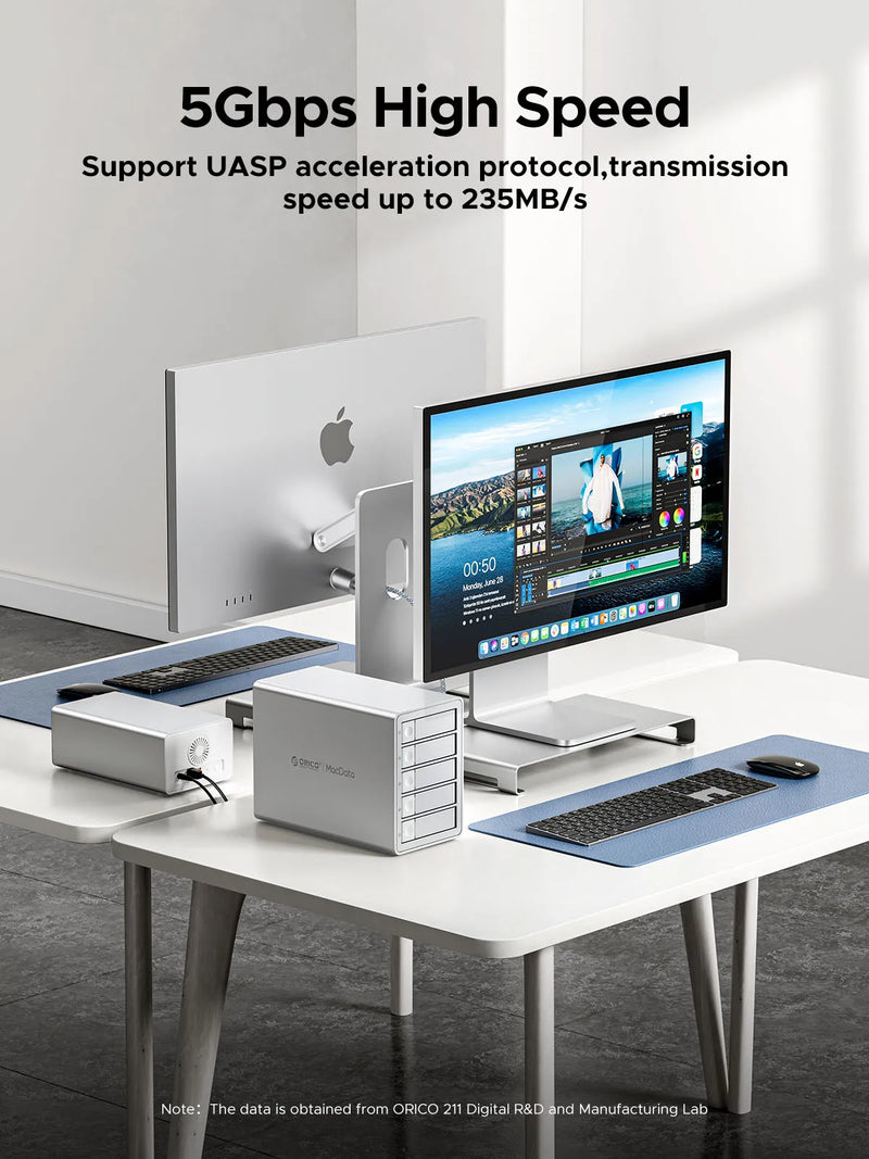ORICO 3.5"RAID USB3.0 5Gbps HDD Docking Station  150W Power With Cooling Fan for Apple device 5Bay RAID DAS Studio Series