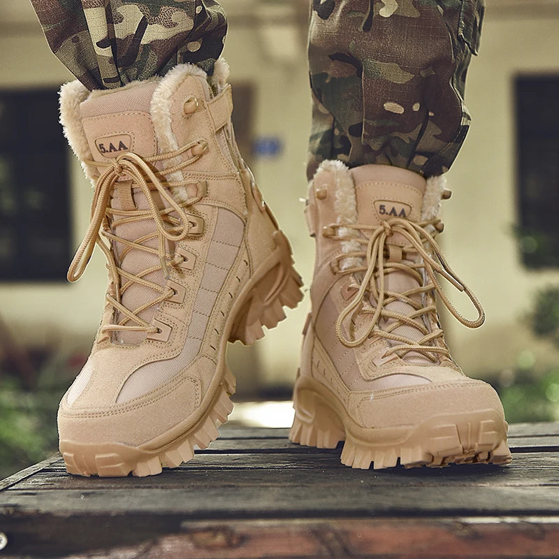 Men's tactical training boots winter warm velvet jungle combat boots outdoor anti-slip comfort light walking hiking casual boots