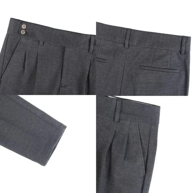 Men's Slim Fit Naples Business Casual Trousers Made of Autumn and Winter Wool, Thickened for Warmth, Classic Ankle-length Pants.