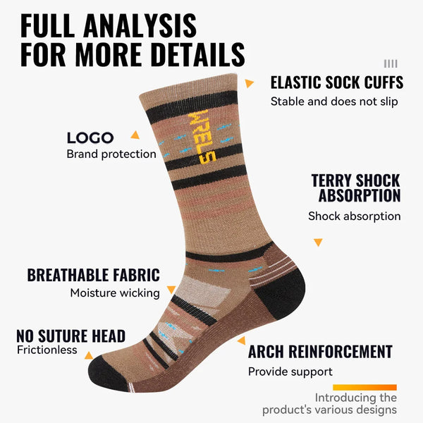 WRELS 1/2/3 Pairs Merino Wool Socks Moisture Wicking Hiking Socks Thermal Warm Cushioned Anti Blister Seamless Outdoor Crew Sock